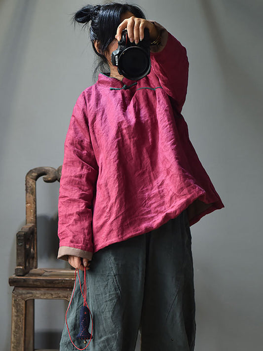 Autumn Slant Closure Linen Short Coat Ah1047