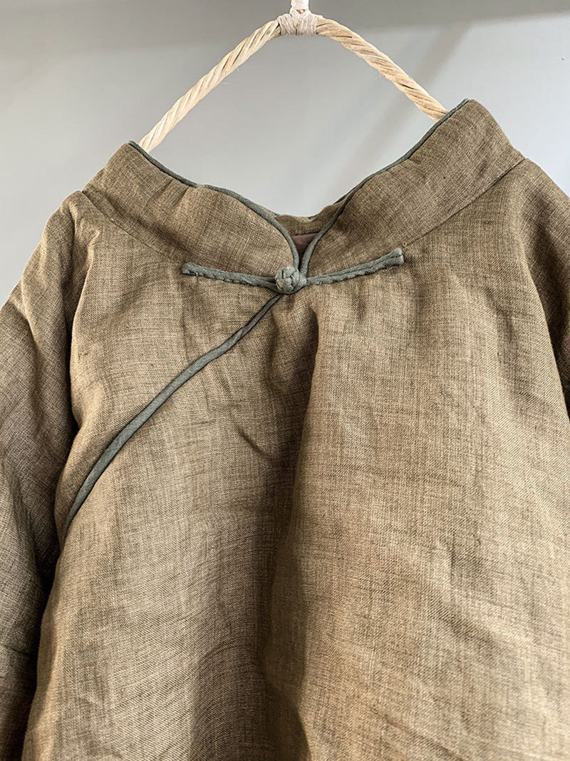 Autumn Slant Closure Linen Short Coat Ah1047