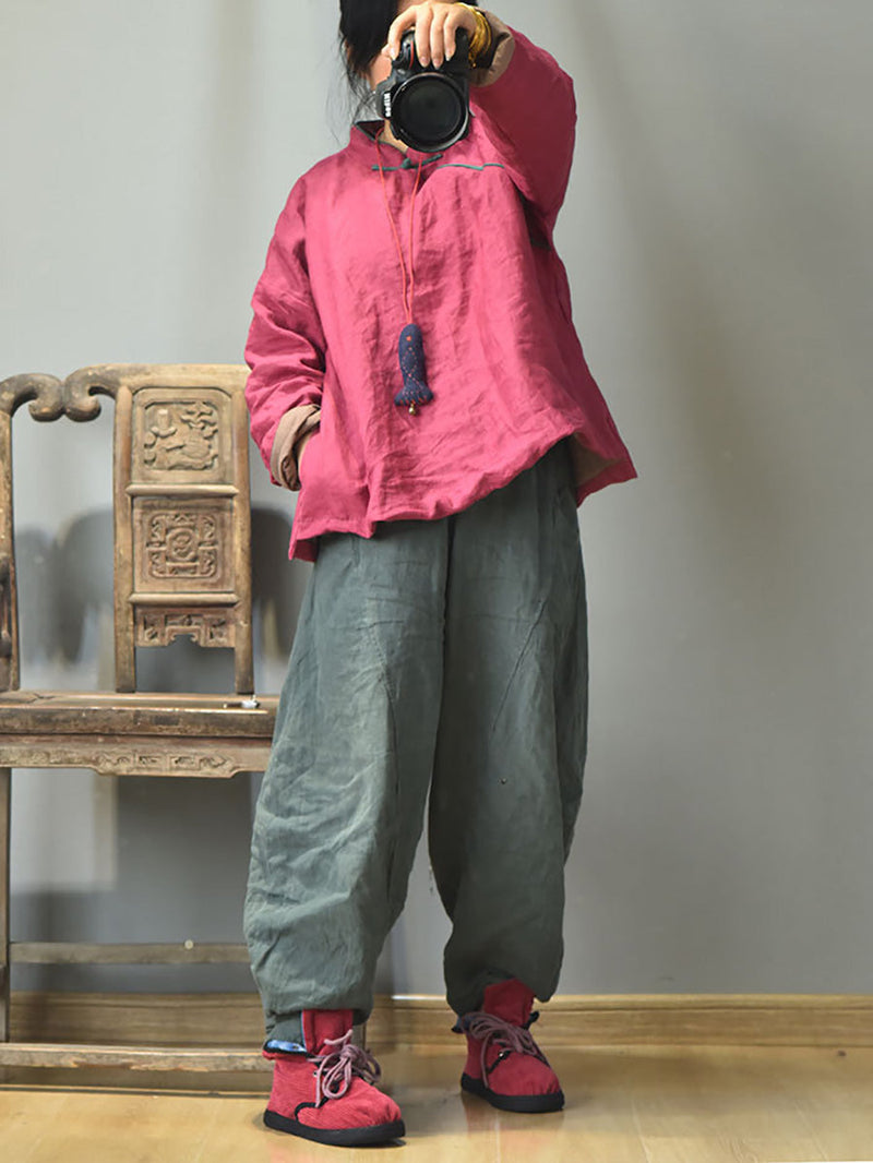 Autumn Slant Closure Linen Short Coat Ah1047