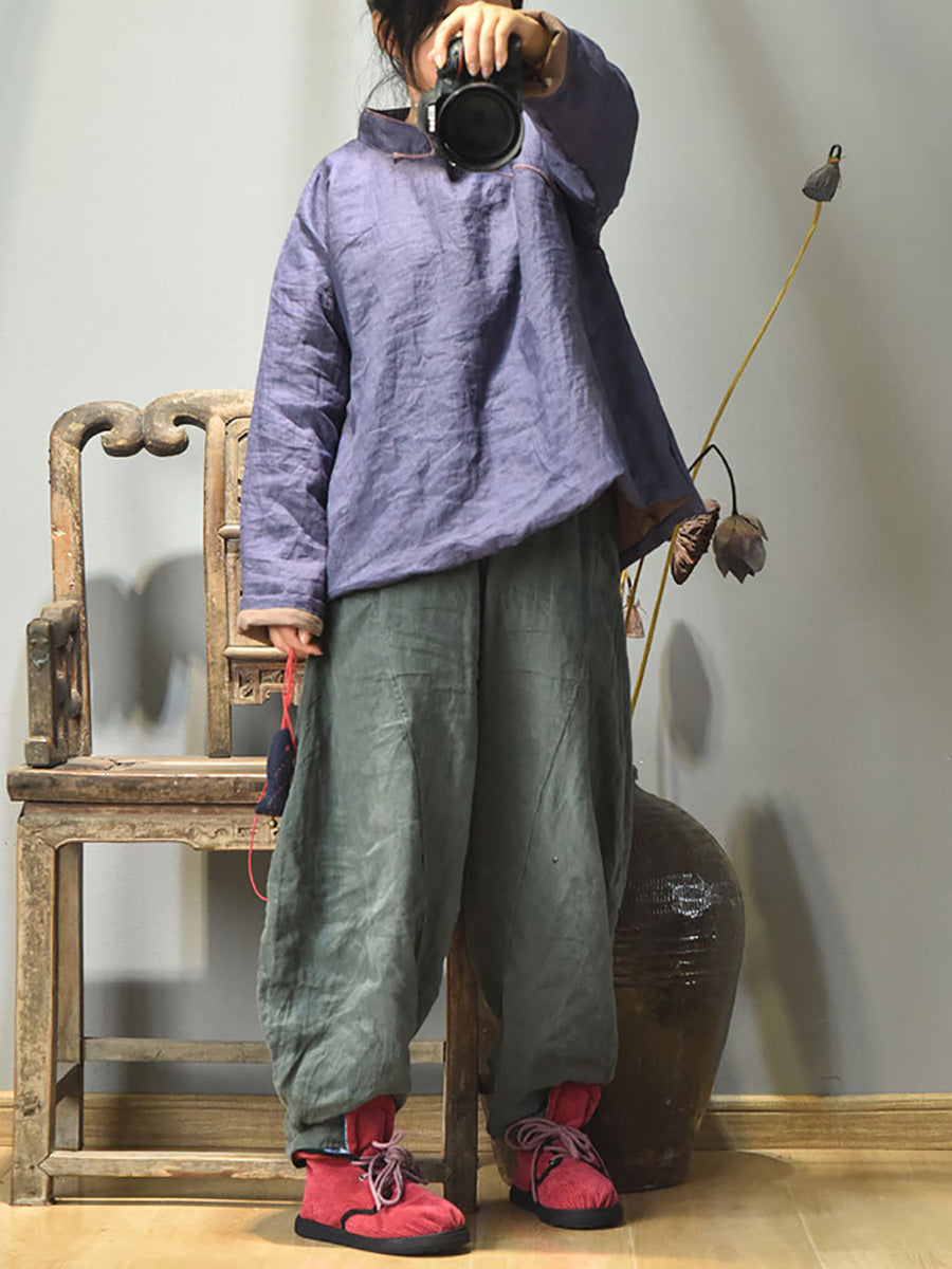 Autumn Slant Closure Linen Short Coat Ah1047