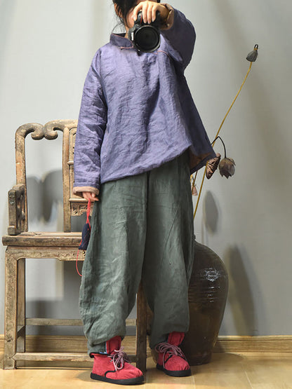 Autumn Slant Closure Linen Short Coat Ah1047