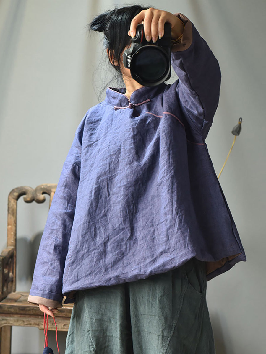 Autumn Slant Closure Linen Short Coat Ah1047