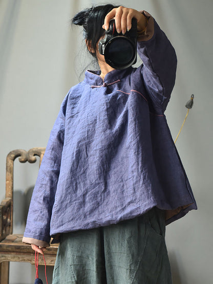 Autumn Slant Closure Linen Short Coat Ah1047