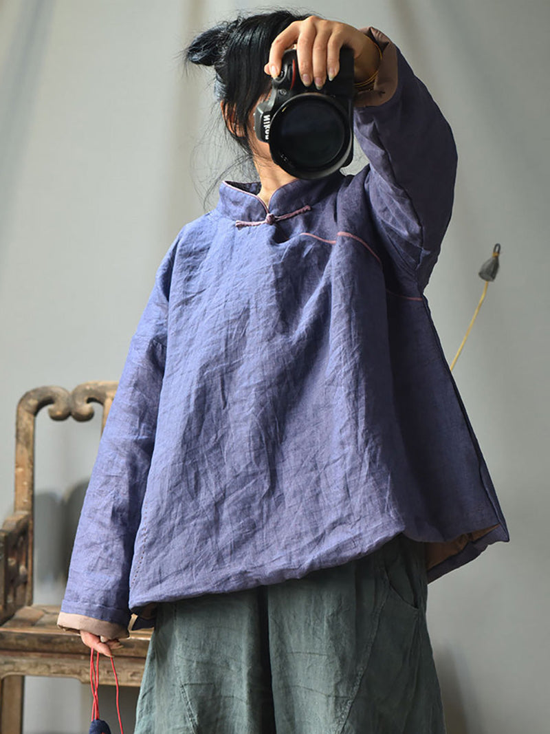 Autumn Slant Closure Linen Short Coat Ah1047