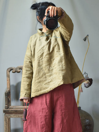 Autumn Slant Closure Linen Short Coat Ah1047