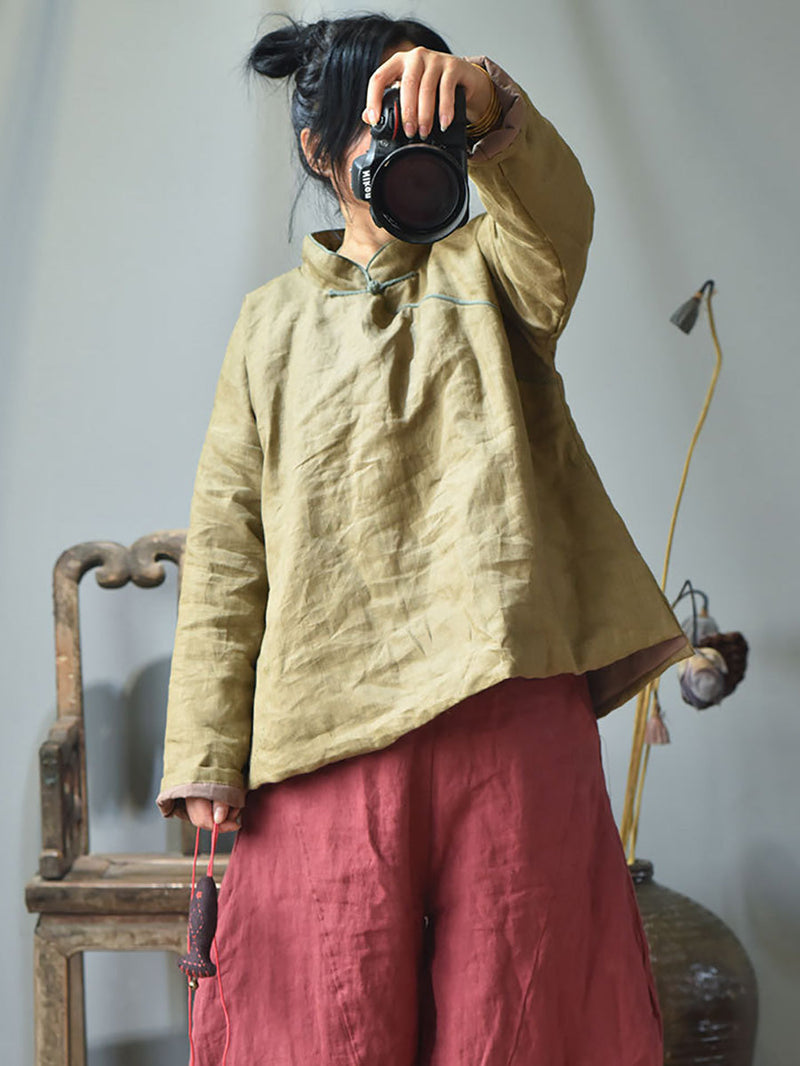 Autumn Slant Closure Linen Short Coat Ah1047