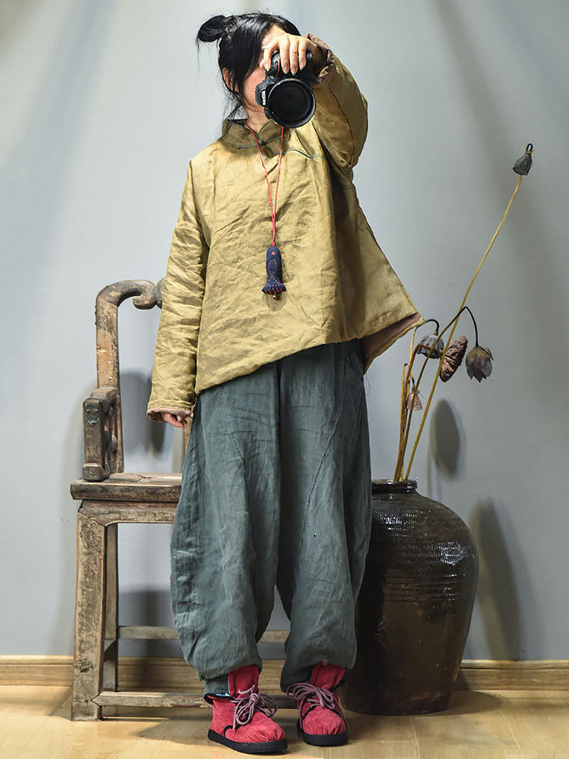 Autumn Slant Closure Linen Short Coat Ah1047