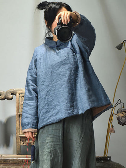 Autumn Slant Closure Linen Short Coat Ah1047