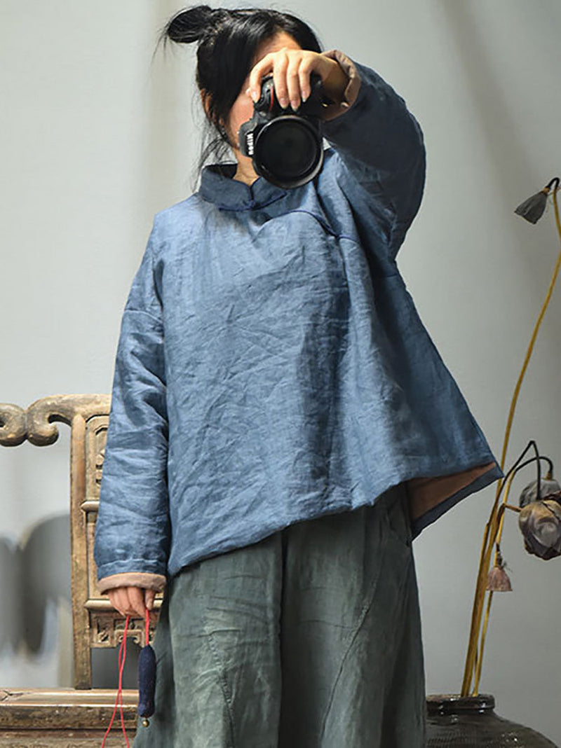 Autumn Slant Closure Linen Short Coat Ah1047