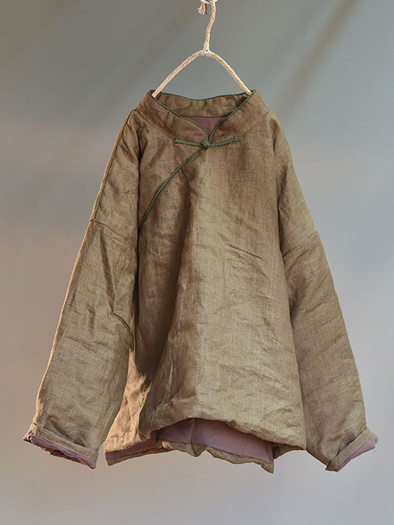 Autumn Slant Closure Linen Short Coat Ah1047