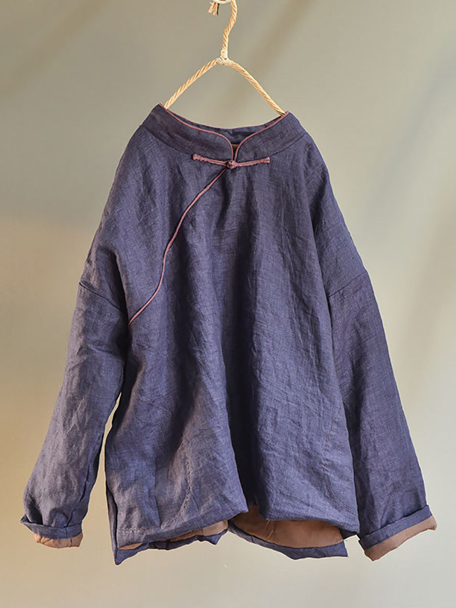 Autumn Slant Closure Linen Short Coat Ah1047