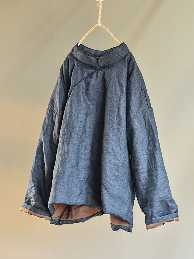 Autumn Slant Closure Linen Short Coat Ah1047