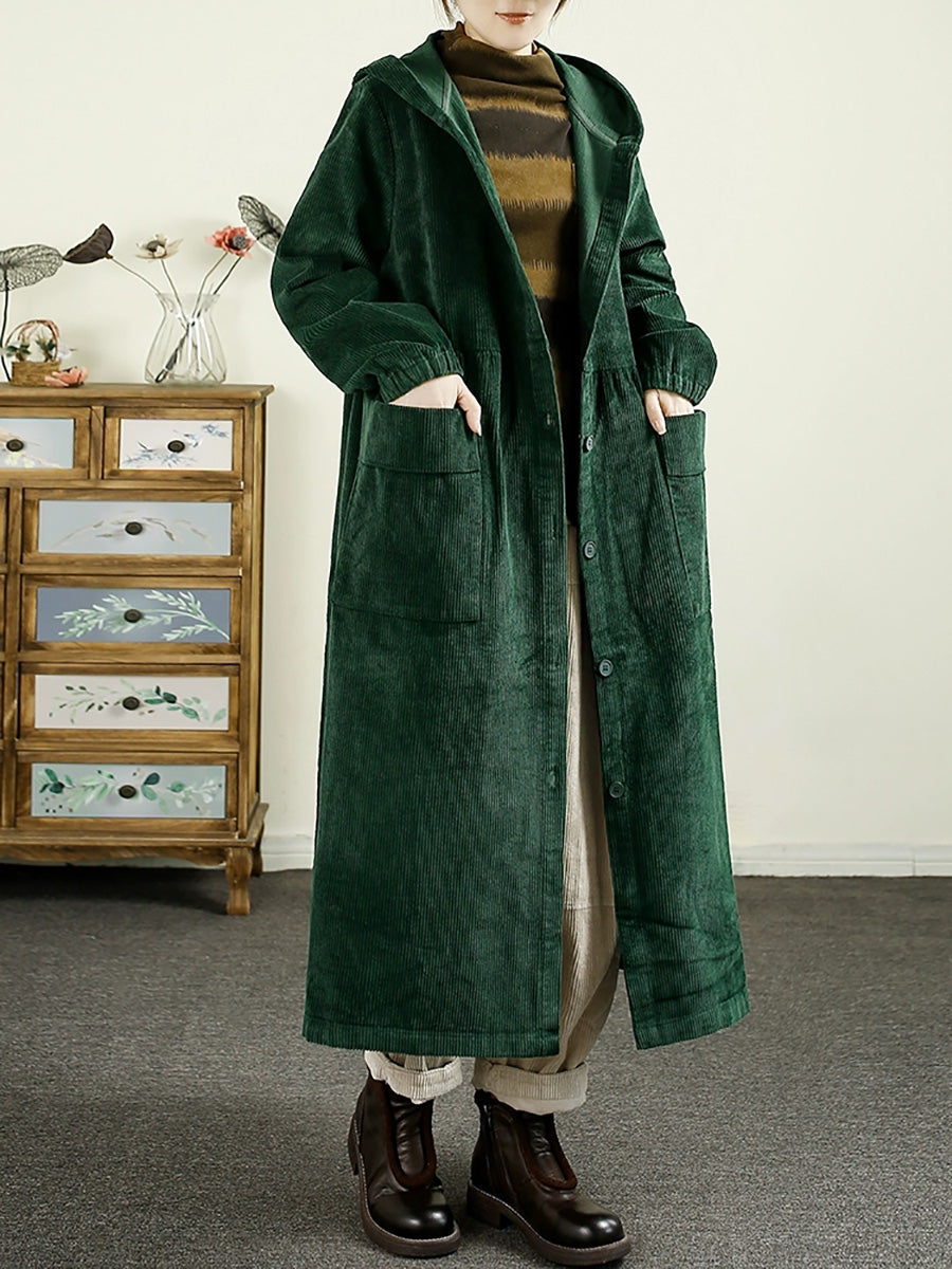 Autumn Corduroy Cardigan Hooded Coat Ak1008