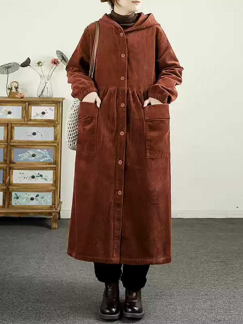 Autumn Corduroy Cardigan Hooded Coat Ak1008