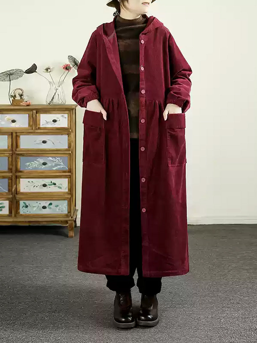 Autumn Corduroy Cardigan Hooded Coat Ak1008
