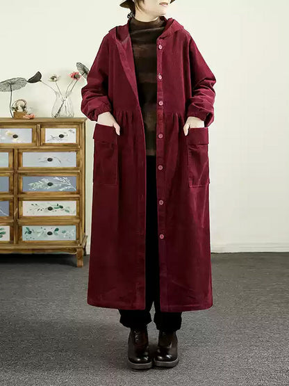 Autumn Corduroy Cardigan Hooded Coat Ak1008
