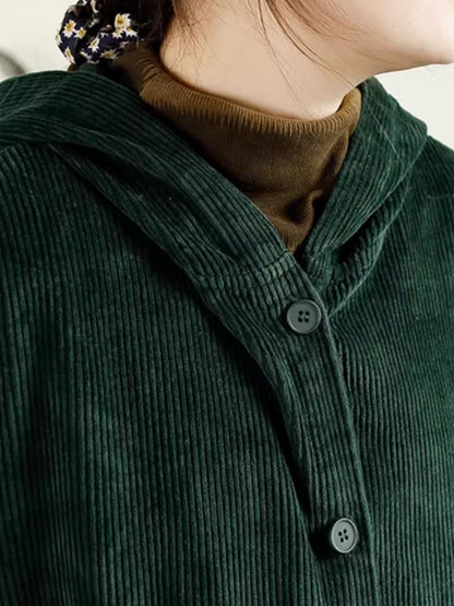 Autumn Corduroy Cardigan Hooded Coat Ak1008