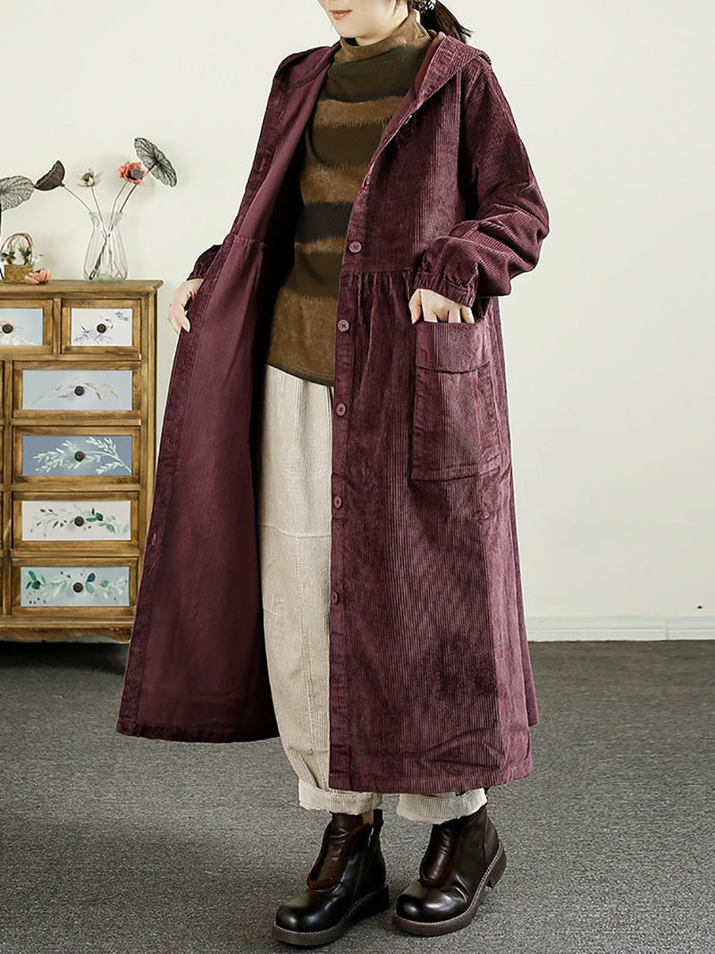 Autumn Corduroy Cardigan Hooded Coat Ak1008