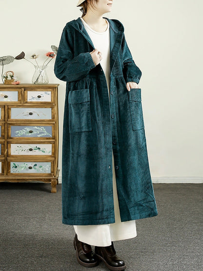 Autumn Corduroy Cardigan Hooded Coat Ak1008