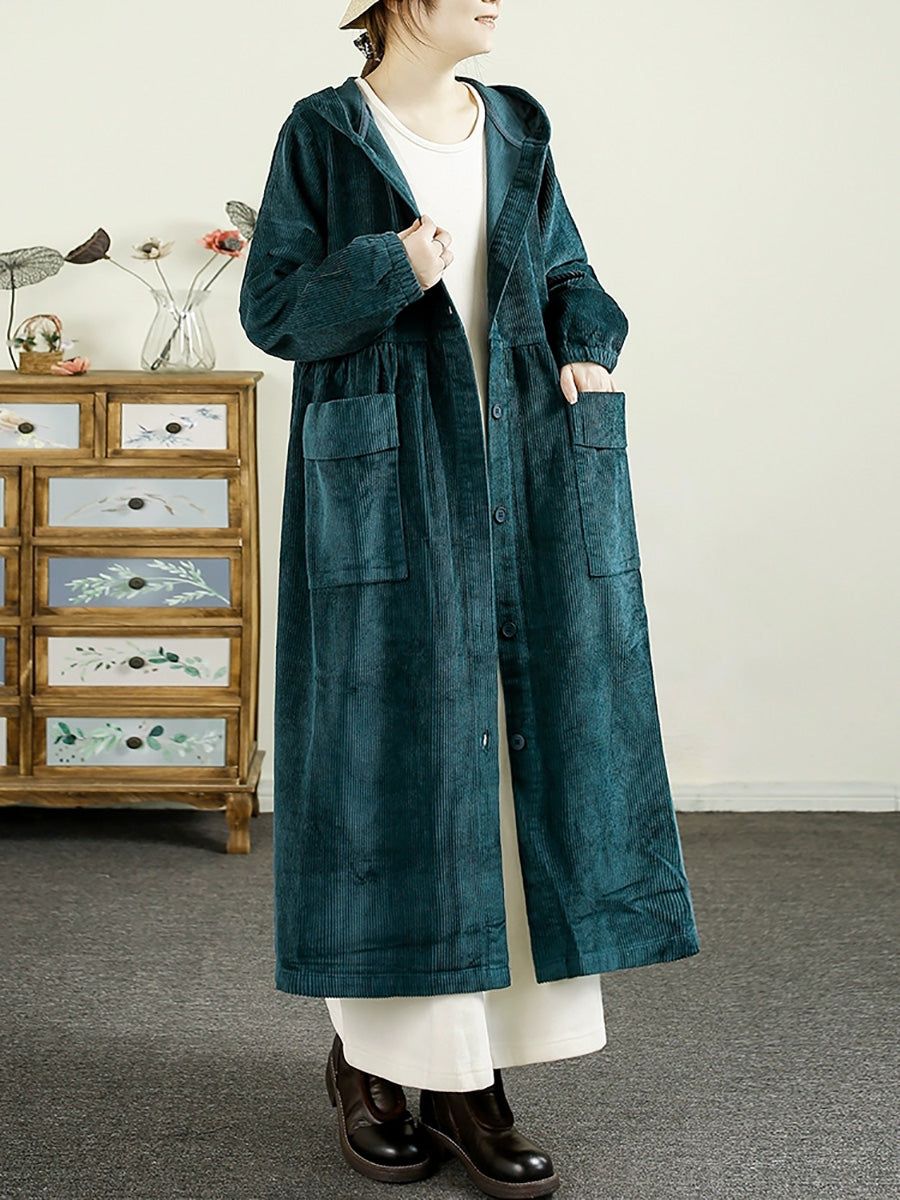 Autumn Corduroy Cardigan Hooded Coat Ak1008