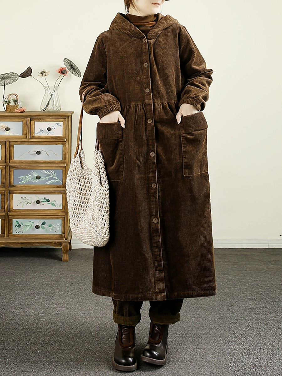 Autumn Corduroy Cardigan Hooded Coat Ak1008