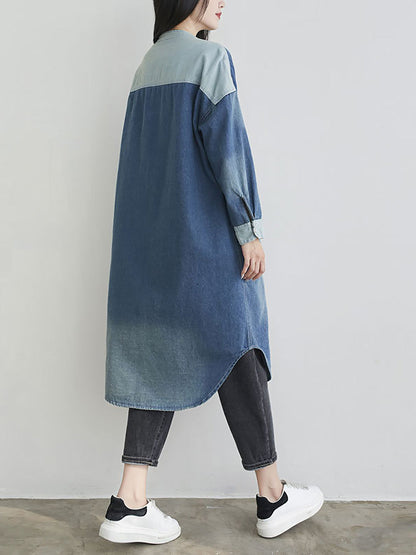 Autumn Colorblock Pocket Denim Coat Ah1041