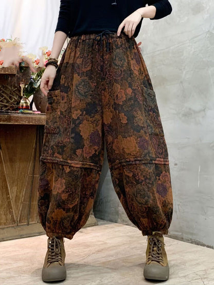 Autumn Flower Spliced Cotton Harem Pants Ah1004