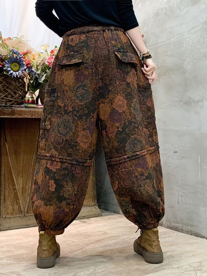 Autumn Flower Spliced Cotton Harem Pants Ah1004