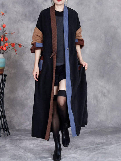 Winter Artsy Colorblock Cardigan Long Coat Ah1020