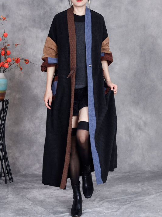 Winter Artsy Colorblock Cardigan Long Coat Ah1020