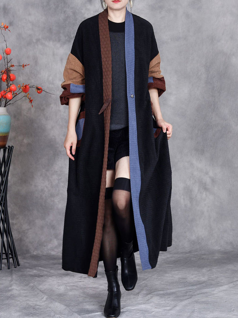 Winter Artsy Colorblock Cardigan Long Coat Ah1020