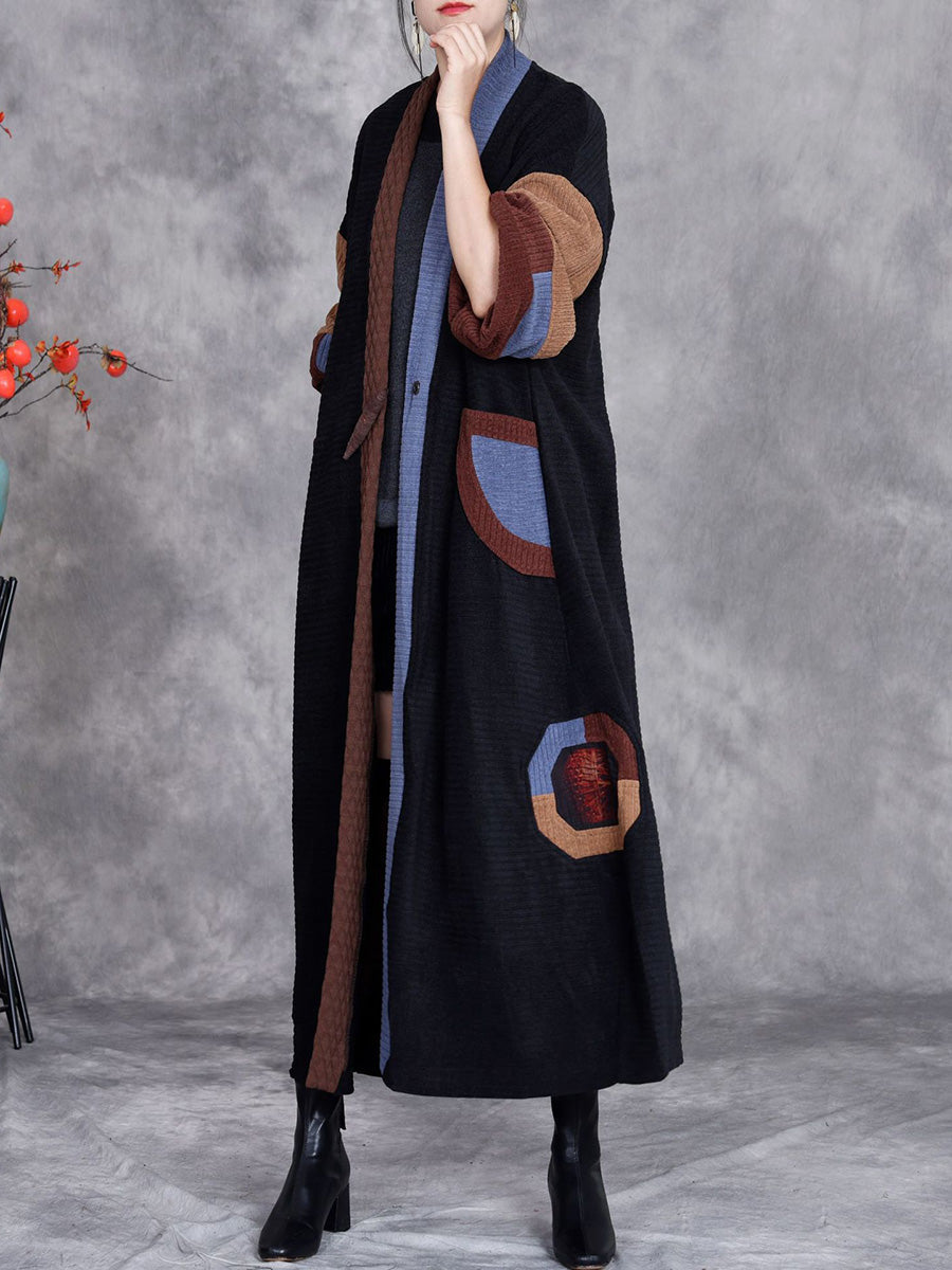 Winter Artsy Colorblock Cardigan Long Coat Ah1020