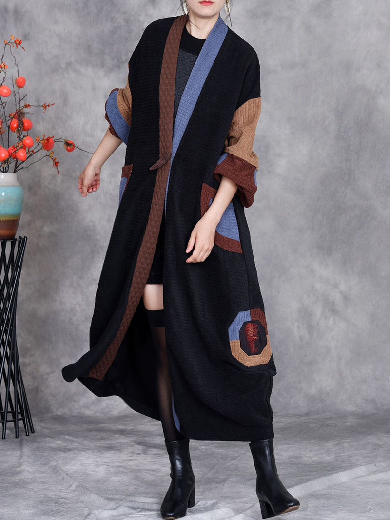 Winter Artsy Colorblock Cardigan Long Coat Ah1020