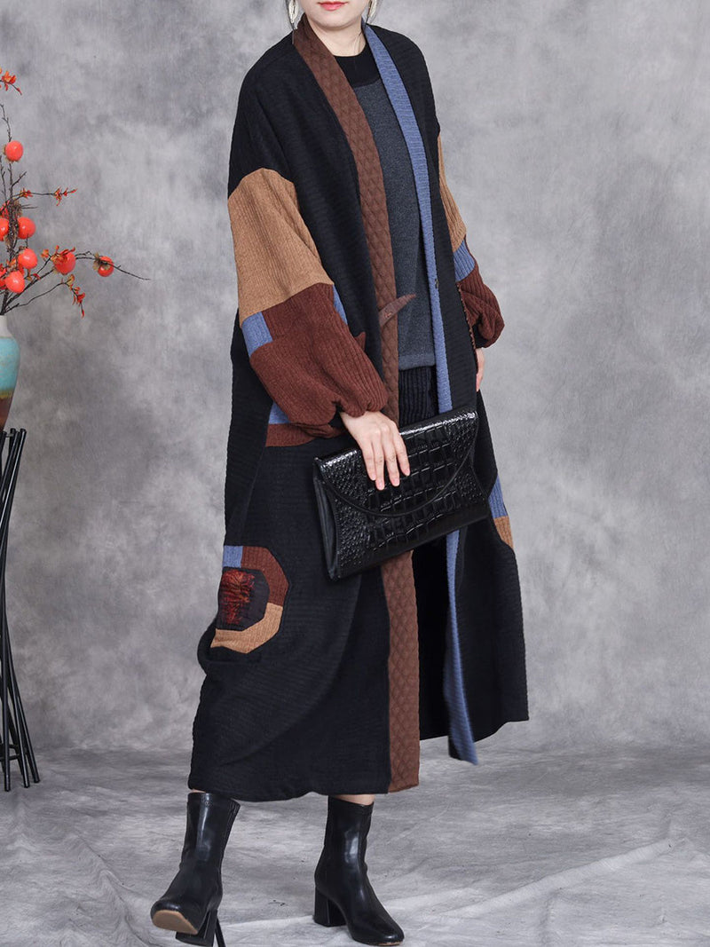 Winter Artsy Colorblock Cardigan Long Coat Ah1020