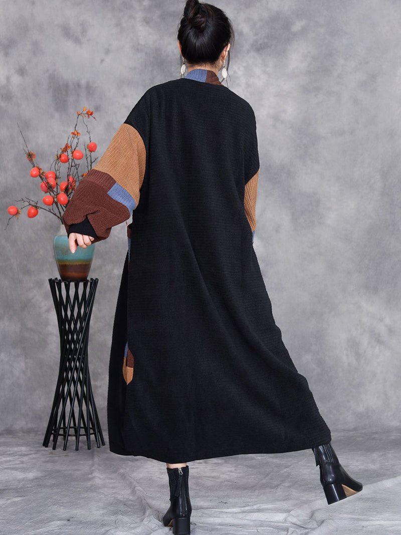 Winter Artsy Colorblock Cardigan Long Coat Ah1020