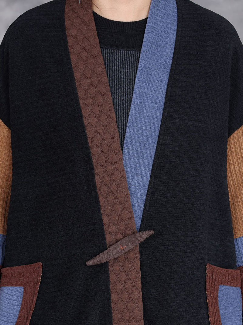 Winter Artsy Colorblock Cardigan Long Coat Ah1020