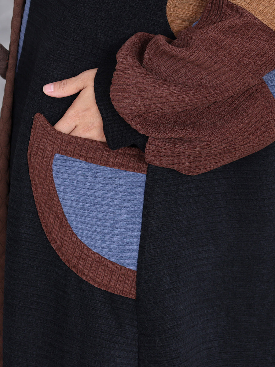 Winter Artsy Colorblock Cardigan Long Coat Ah1020