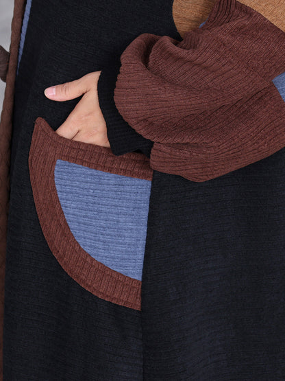 Winter Artsy Colorblock Cardigan Long Coat Ah1020