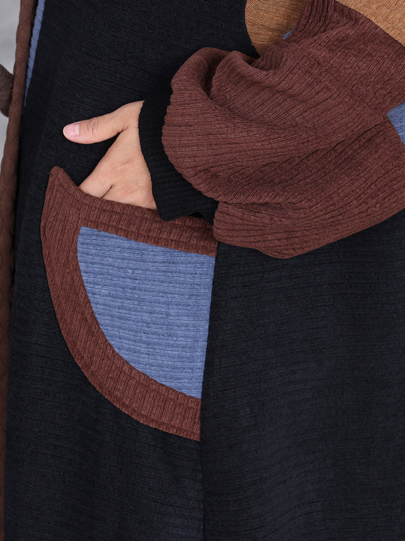 Winter Artsy Colorblock Cardigan Long Coat Ah1020