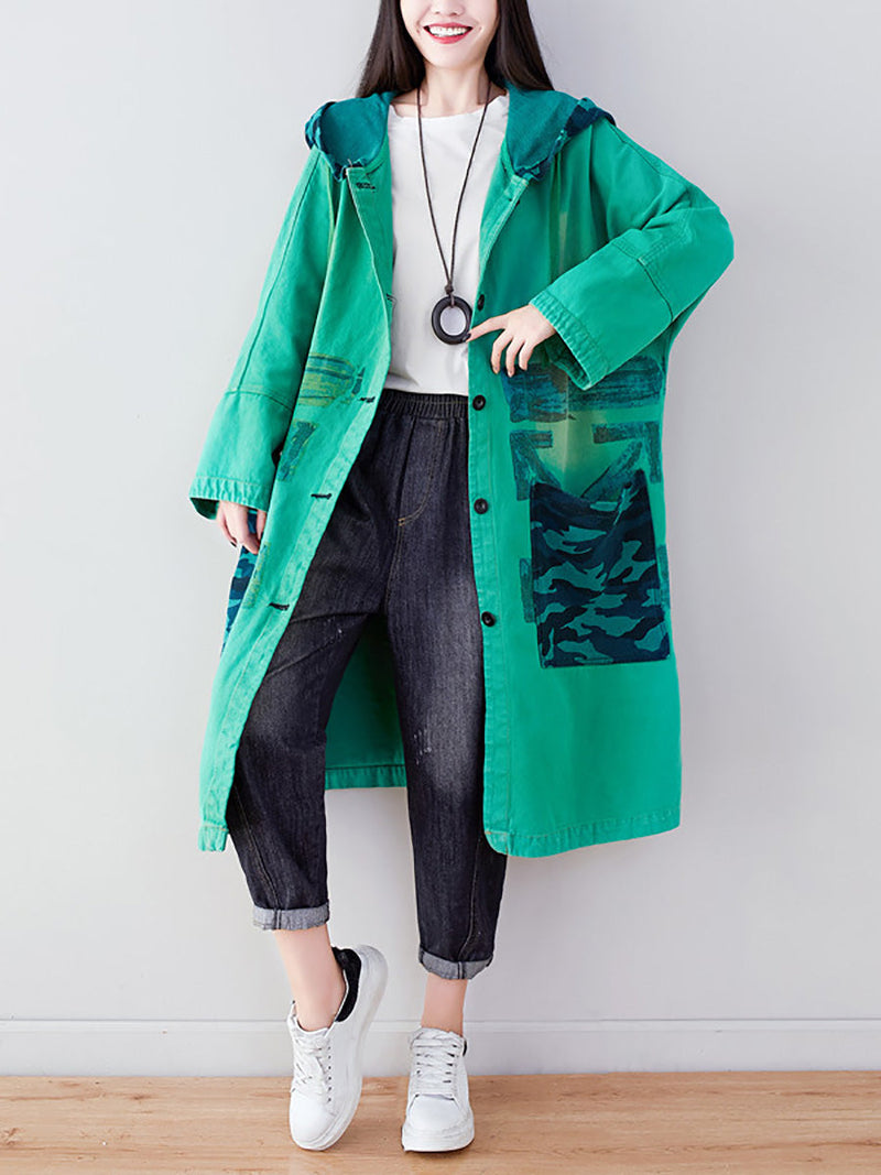 Autumn Artsy Colorblock Cotton Hooded Coat Ah1030
