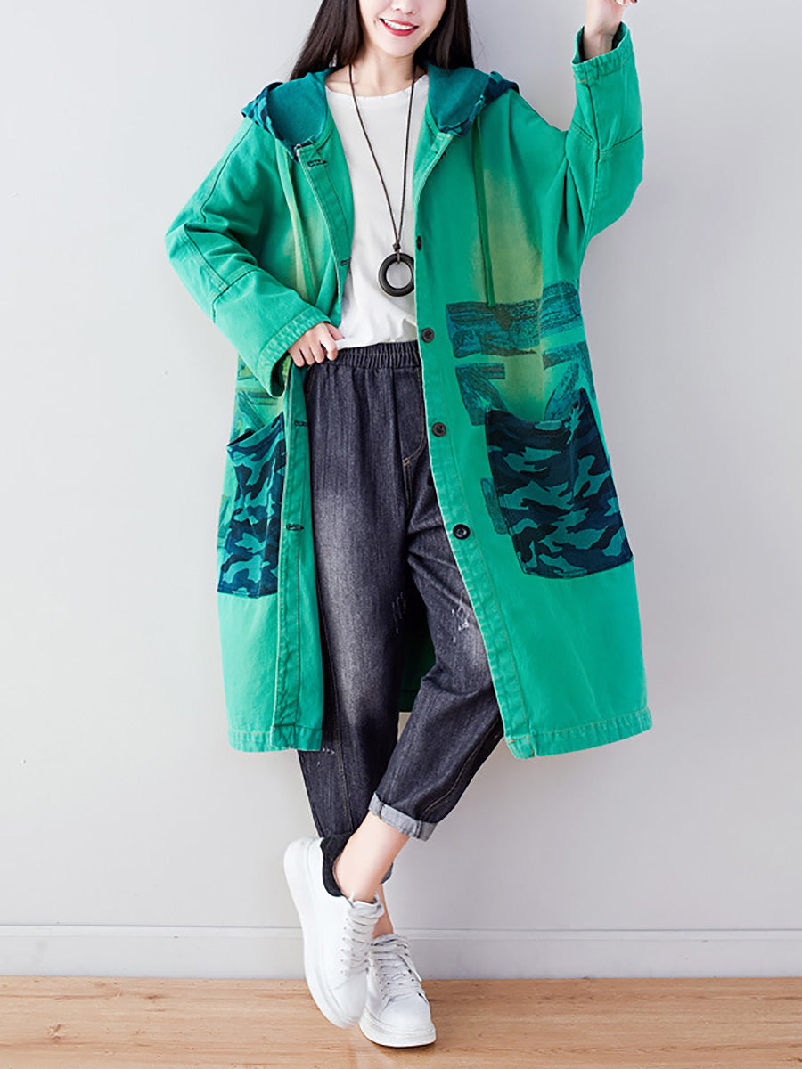 Autumn Artsy Colorblock Cotton Hooded Coat Ah1030