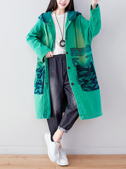 Autumn Artsy Colorblock Cotton Hooded Coat Ah1030