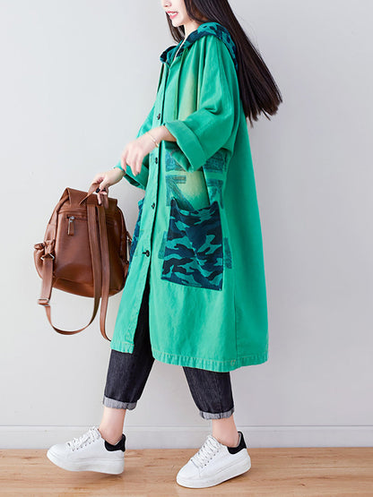 Autumn Artsy Colorblock Cotton Hooded Coat Ah1030