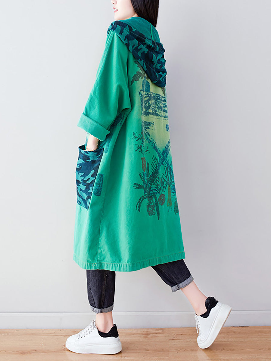 Autumn Artsy Colorblock Cotton Hooded Coat Ah1030