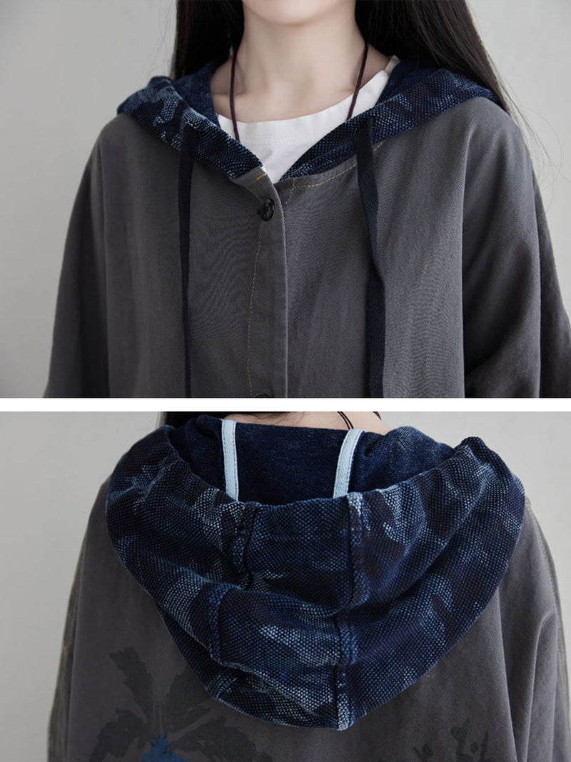 Autumn Artsy Colorblock Cotton Hooded Coat Ah1030
