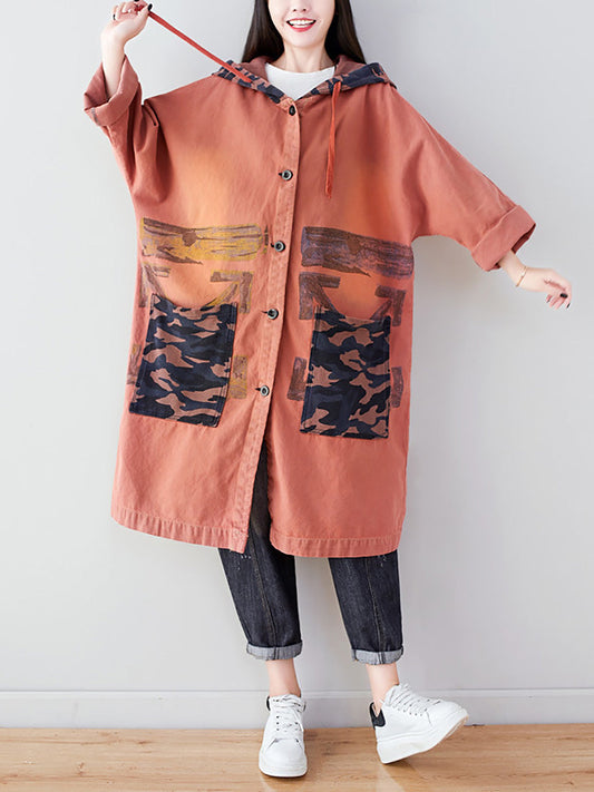 Autumn Artsy Colorblock Cotton Hooded Coat Ah1030
