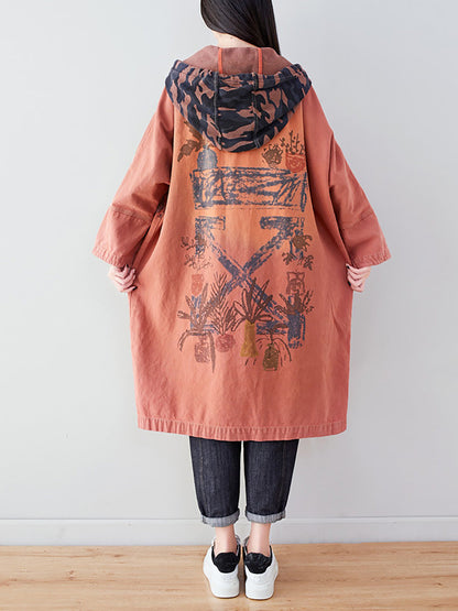 Autumn Artsy Colorblock Cotton Hooded Coat Ah1030