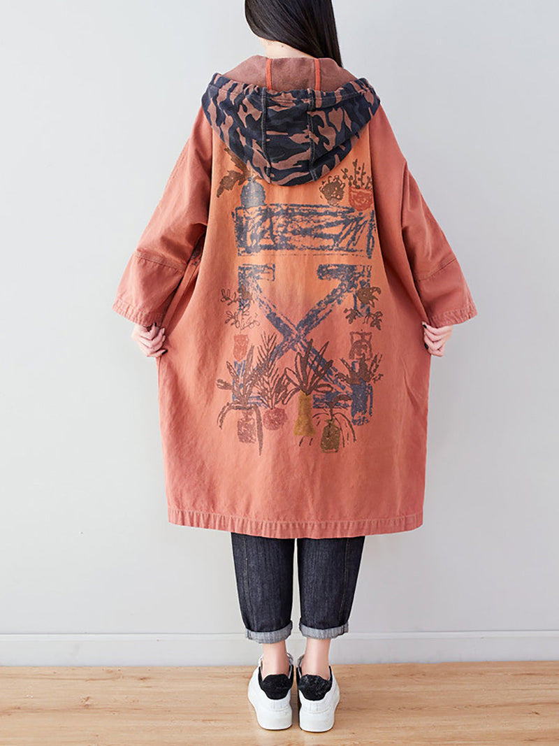 Autumn Artsy Colorblock Cotton Hooded Coat Ah1030
