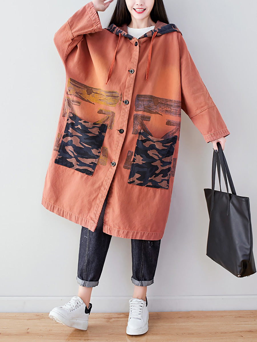 Autumn Artsy Colorblock Cotton Hooded Coat Ah1030