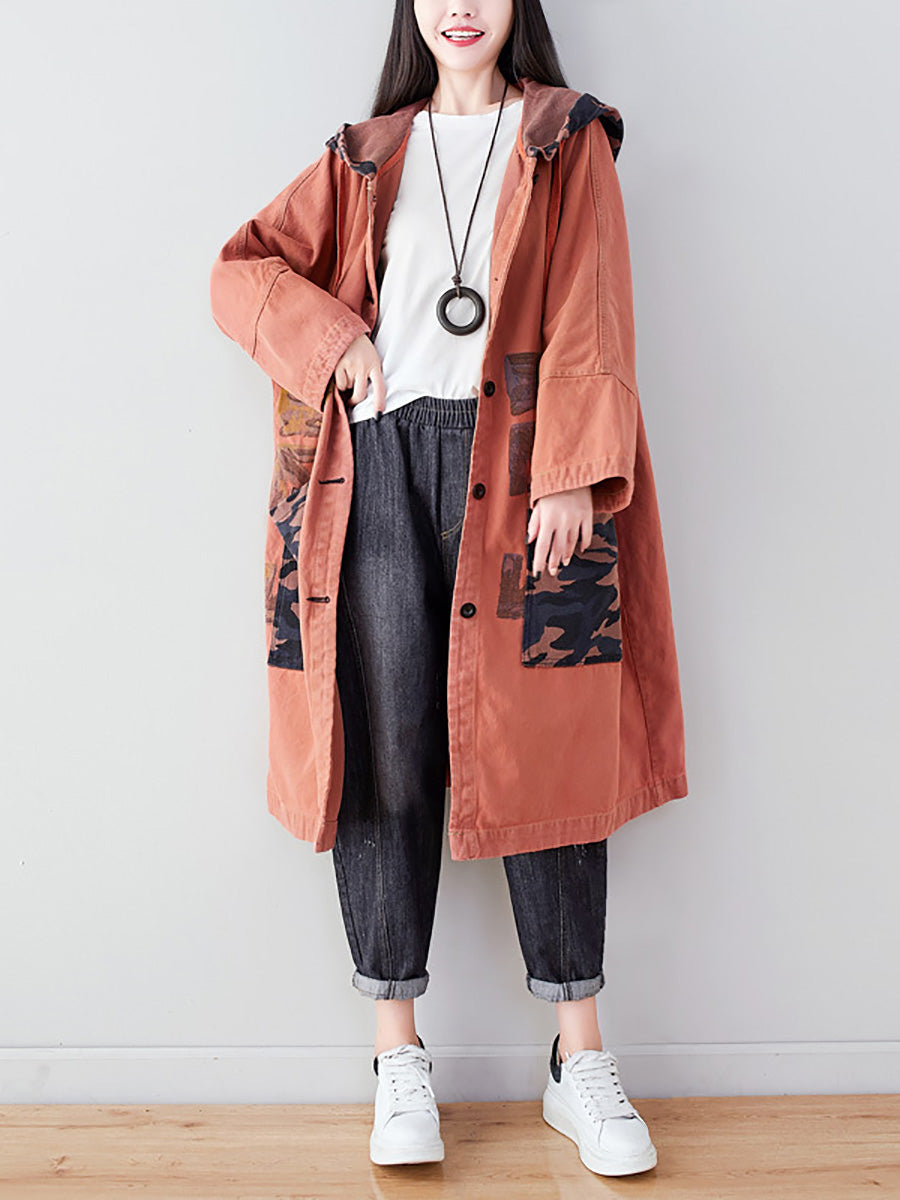 Autumn Artsy Colorblock Cotton Hooded Coat Ah1030
